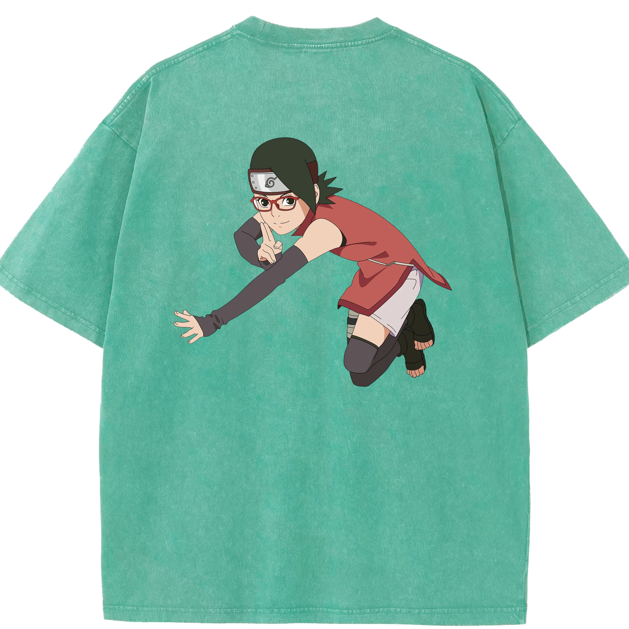 （画像用） NARUTO -ナルト- うちは サラダ Uchiha Sarada 綿100% ヴィンテージ風 半袖Tシャツ（背面プリント）